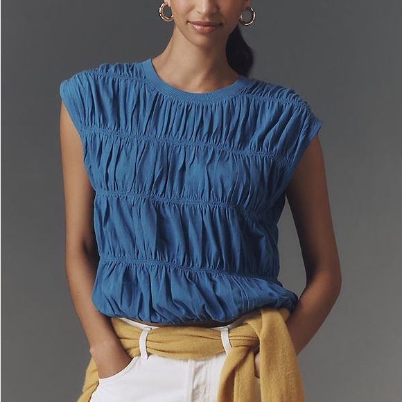 Anthropologie Tops - Anthropologie MAEVE Tiered Smocked Bubble T-Shirt Sleeveless Comfy Casual Top